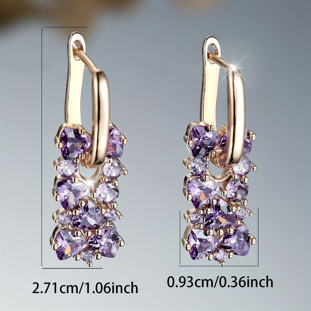 Elegant Purple Zirconia Gold Plated Hoop Earrings