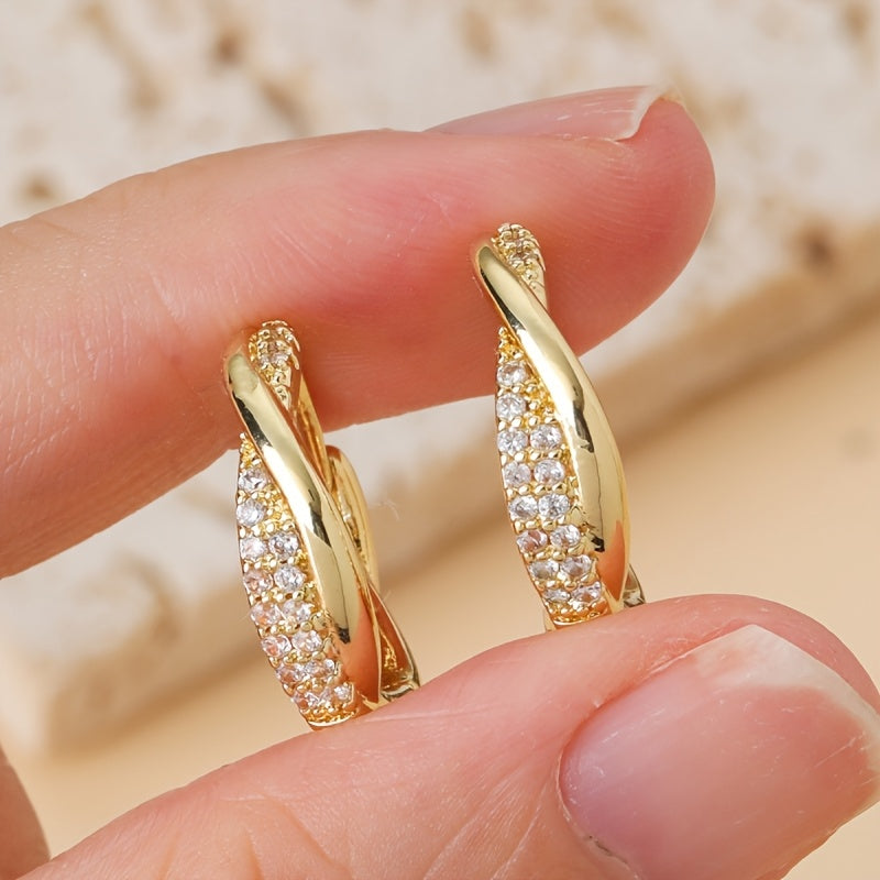 Twisted Gold Hoop Earrings with Pavé Crystal Accents