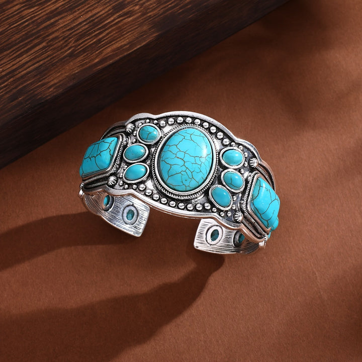 Vintage Ethnic Style Turquoise Open Cuff Bracelet
