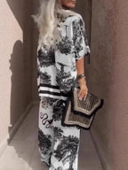 Conjunto Samantha de top com decote em V e calças de perna larga