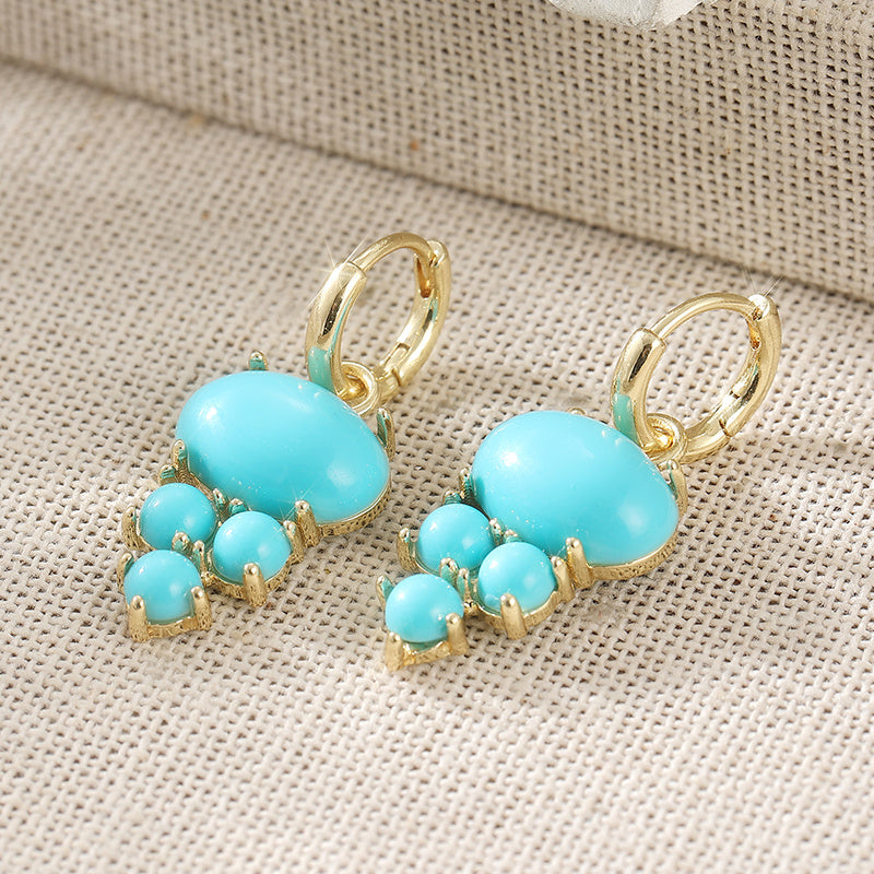 Bohemian Oval Turquoise Cluster Drop Earrings