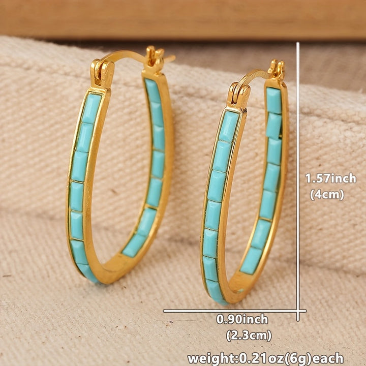 U-Shaped Square Synthetic Turquoise Earrings