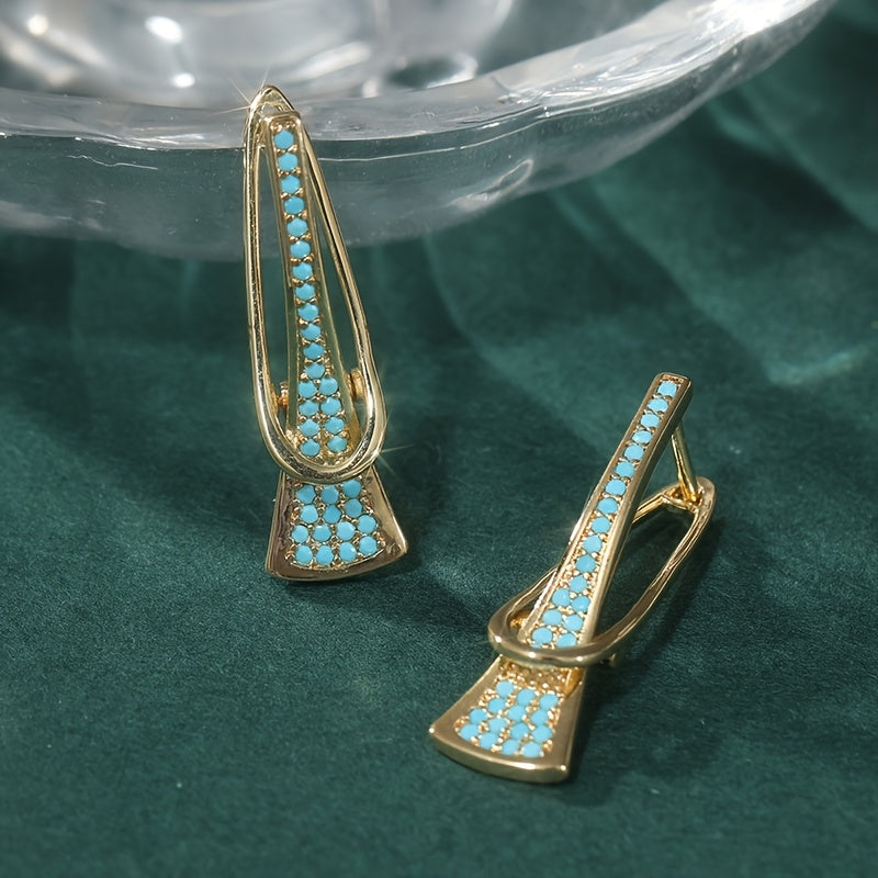 Gold Tone Synthetic Geometric Turquoise Earrings