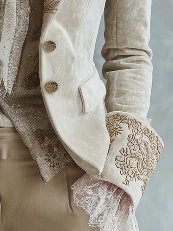 Jenna - Women’s Ivory Embroidered Tailored Blazer