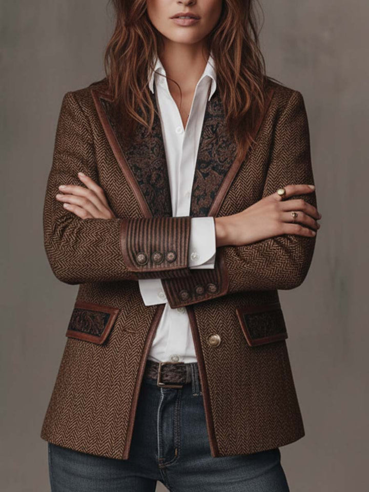 Alessia - Women's Herringbone Printed Panel Blazer