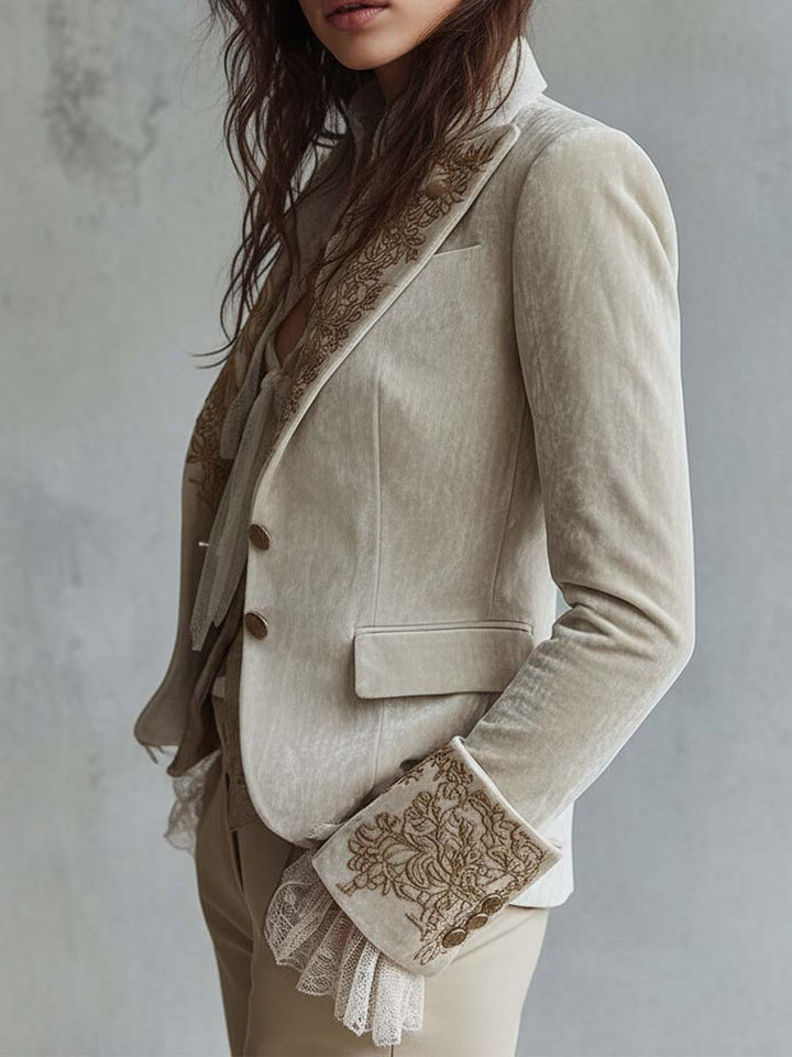 Jenna - Women’s Ivory Embroidered Tailored Blazer