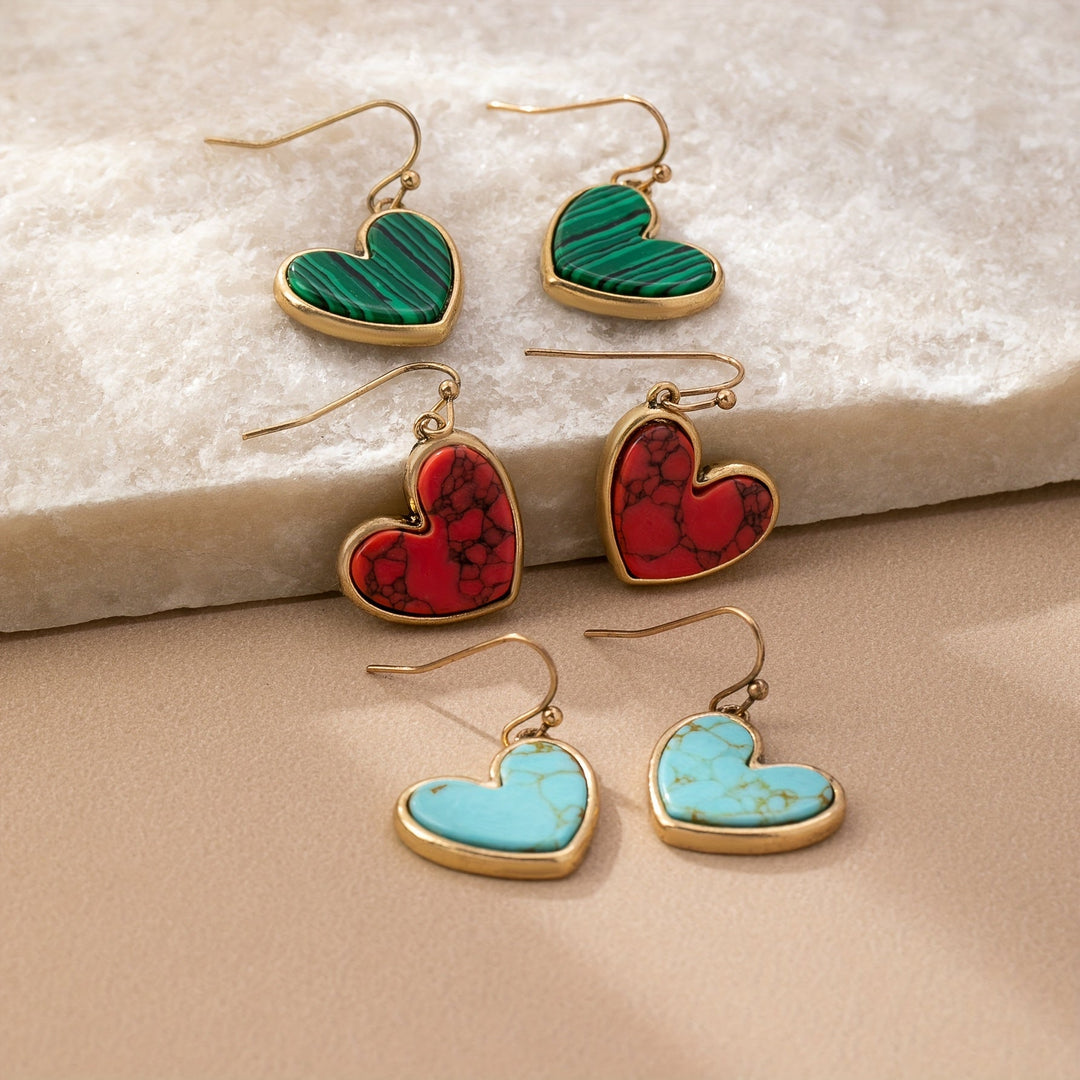 Bohemian Minimalist Natural Turquoise Heart Earrings