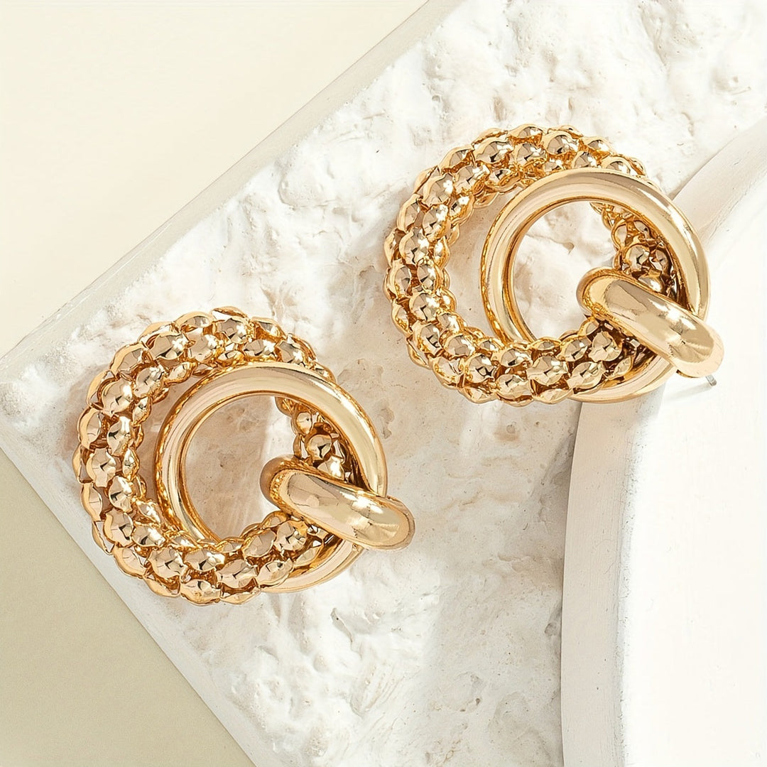 Elegant Circle Design Gold-Tone Geometric Earrings