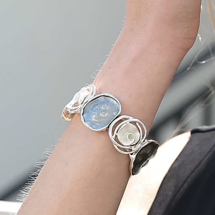 Bohemian Round Flower Geometric Design Cuff Elastic Bracelet