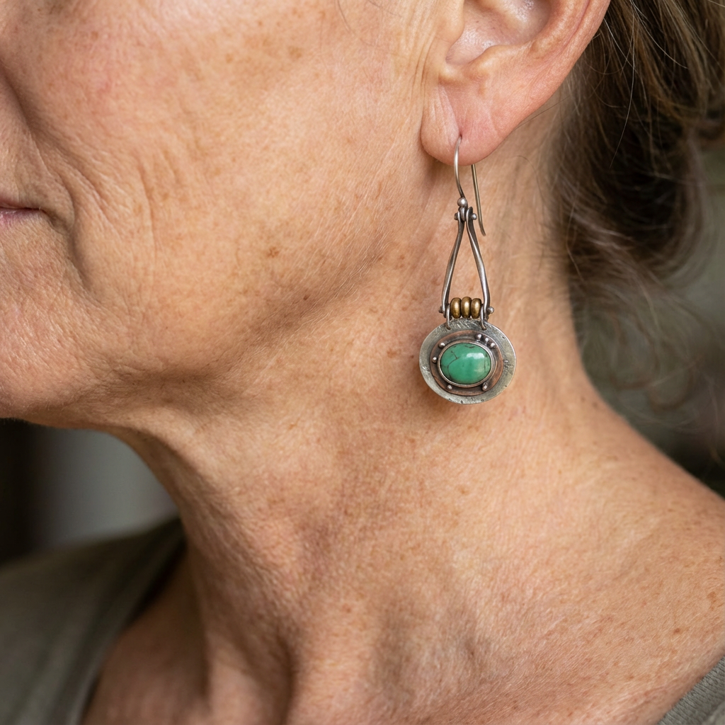 Turquoise Mixed Metal Artisan Drop Earrings