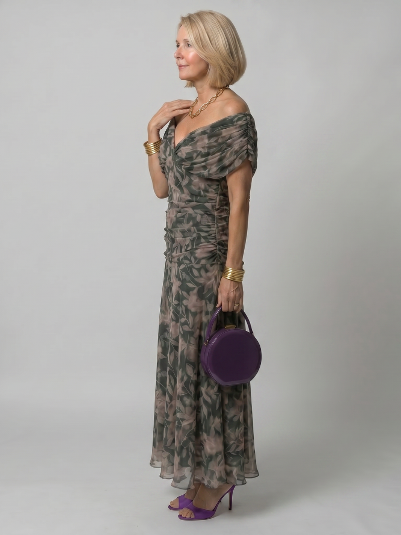 Calen | Vestido Midi Fluido con Hombros Descubiertos