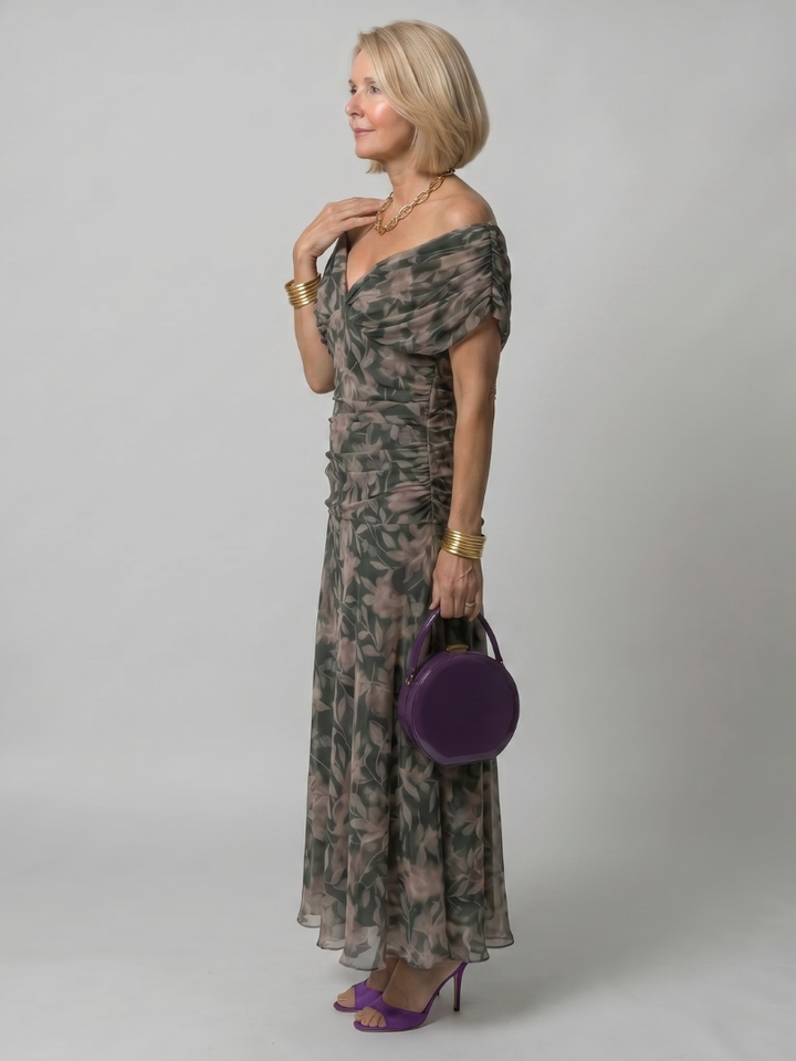 Calen | Vestido Midi Fluido con Hombros Descubiertos