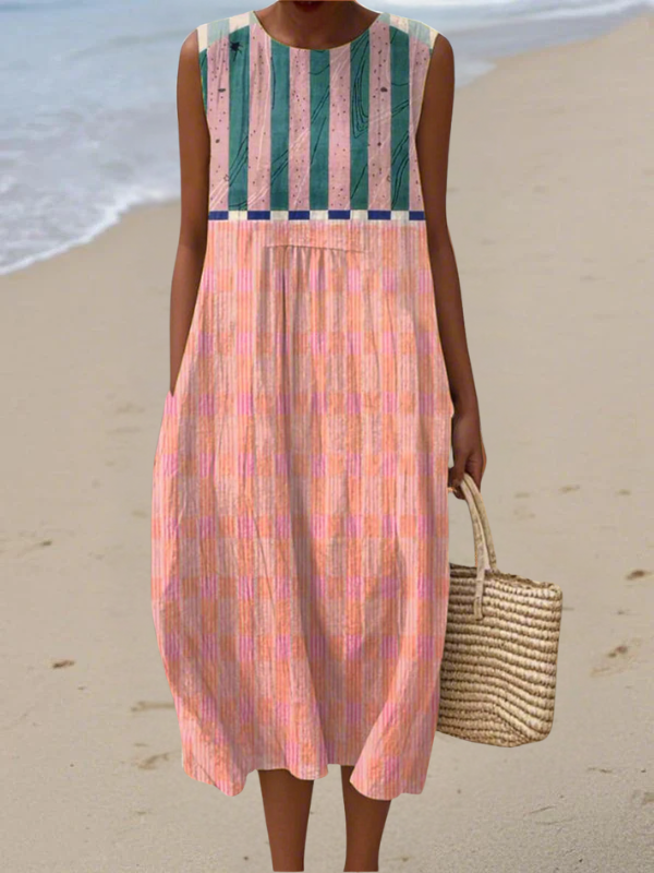 Vestido midi às riscas em tons pastel Lily