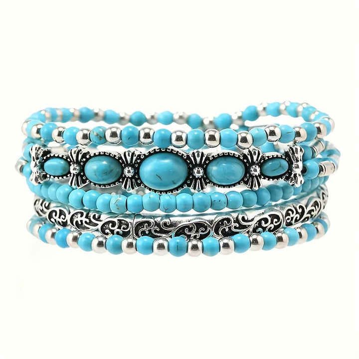 Bohemian Vintage Style Turquoise Beaded Bracelet Set