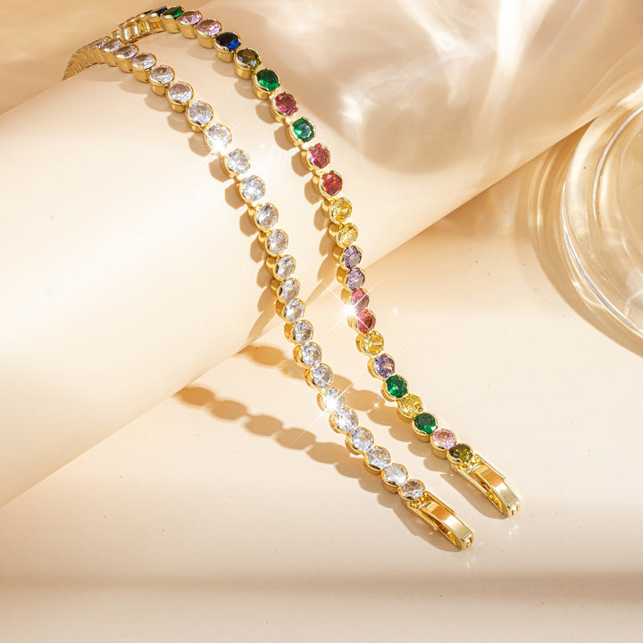 Elegant Multicolor Gemstone Gold Plated Tennis Bracelet