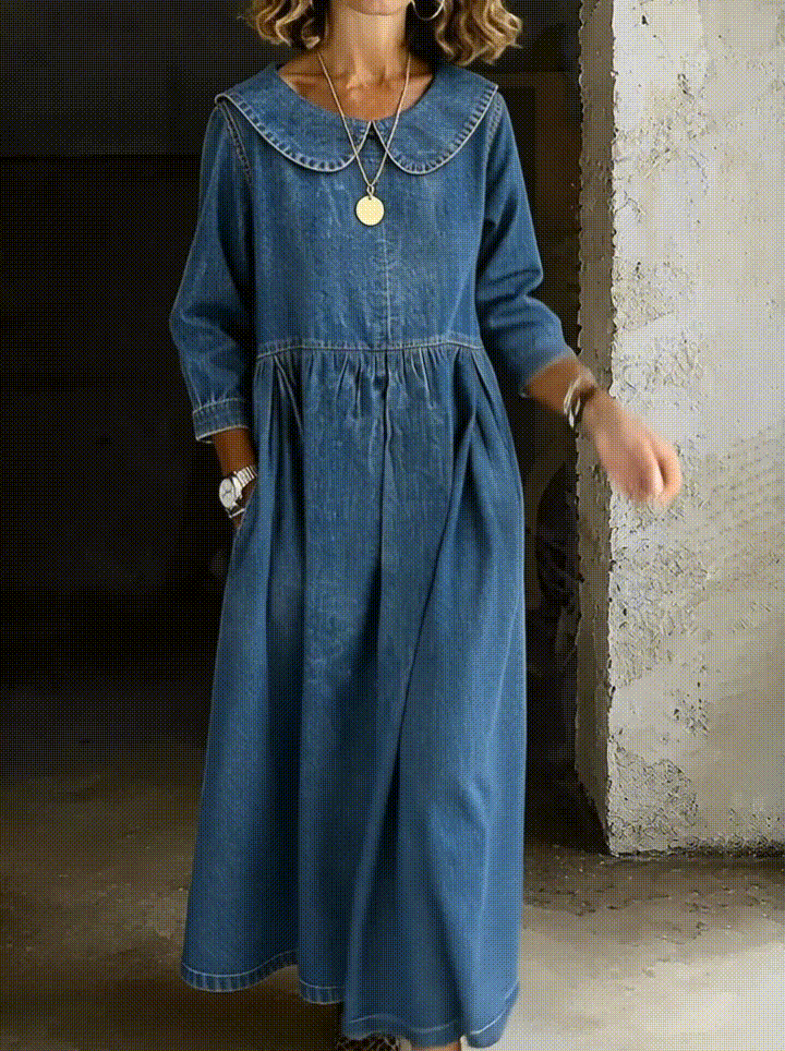 Clara | Vestido Jeans com Gola Peter Pan