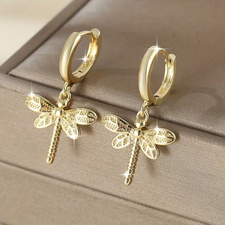 Dragonfly Charm Huggie Earrings