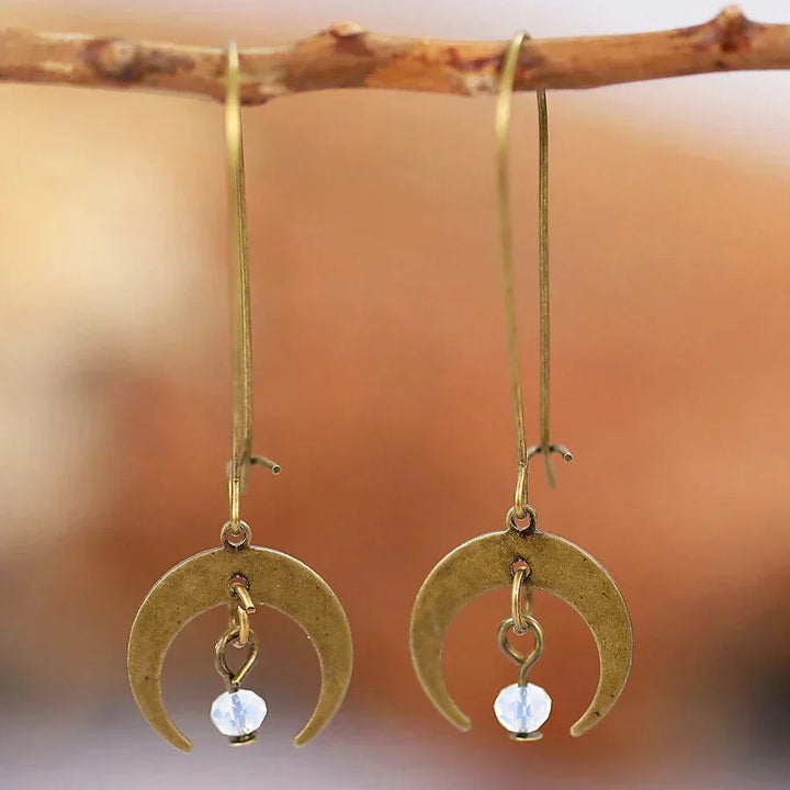 Vintage Bohemian Style Distressed Moon Shaped Design Dangle Earrings