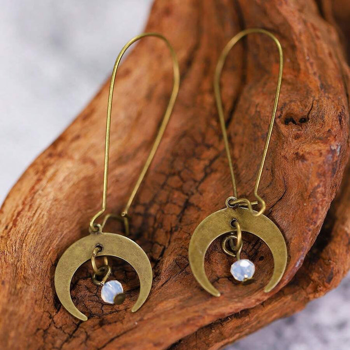 Vintage Bohemian Style Distressed Moon Shaped Design Dangle Earrings