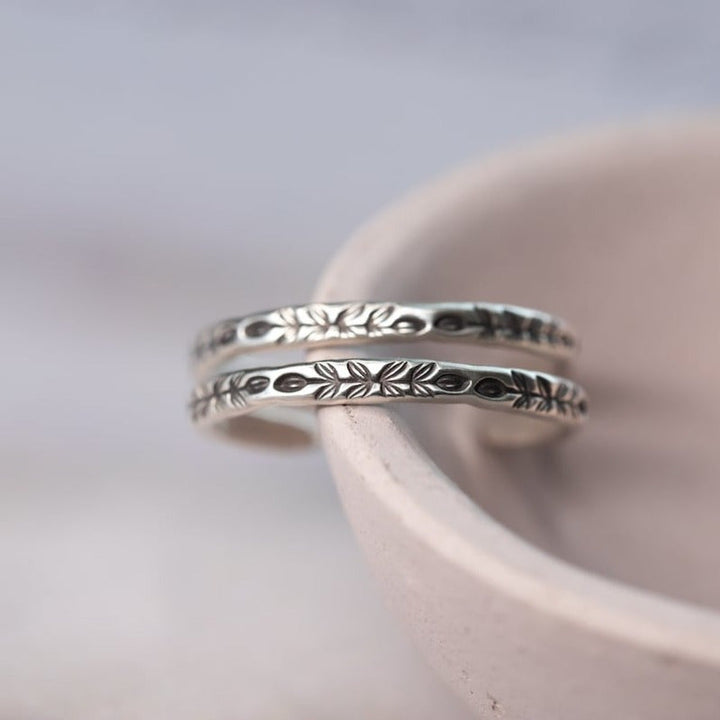 Vintage Botanical Bloom Engraved Silver Hoop Earrings