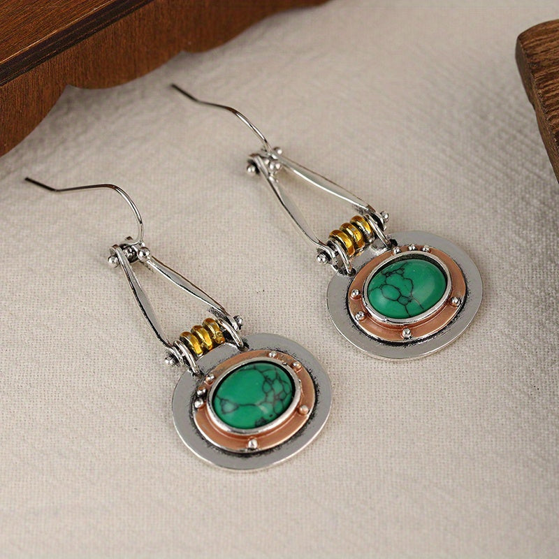 Turquoise Mixed Metal Artisan Drop Earrings
