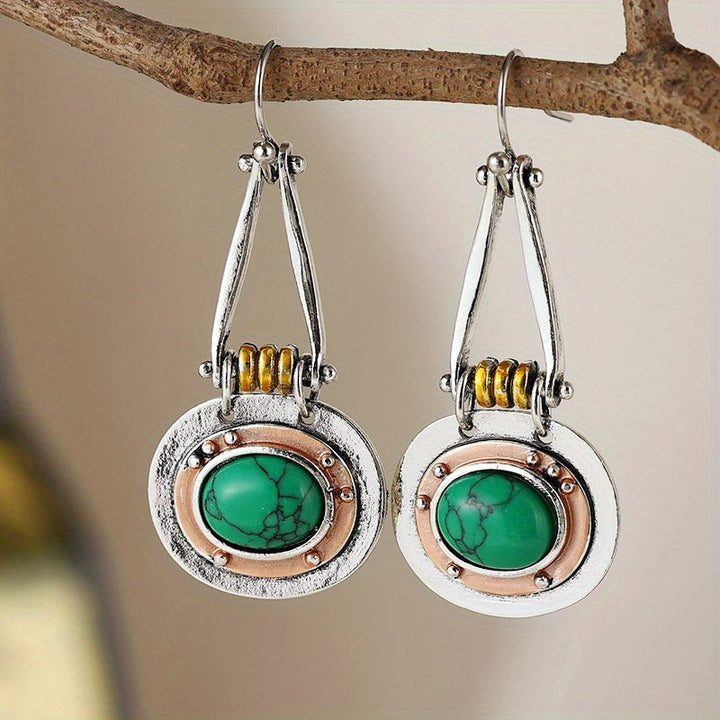 Turquoise Mixed Metal Artisan Drop Earrings