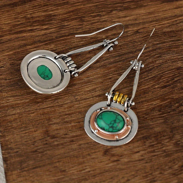 Turquoise Mixed Metal Artisan Drop Earrings