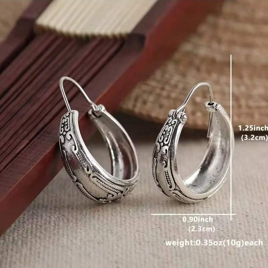 Vintage Bohemian Engraved Flower Pattern Dangle Earring