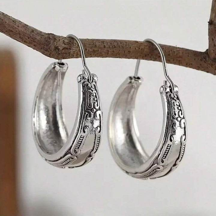 Vintage Bohemian Engraved Flower Pattern Dangle Earring