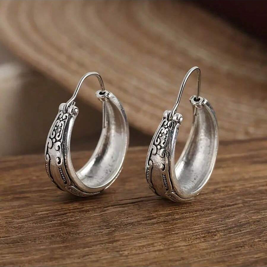 Vintage Bohemian Engraved Flower Pattern Dangle Earring