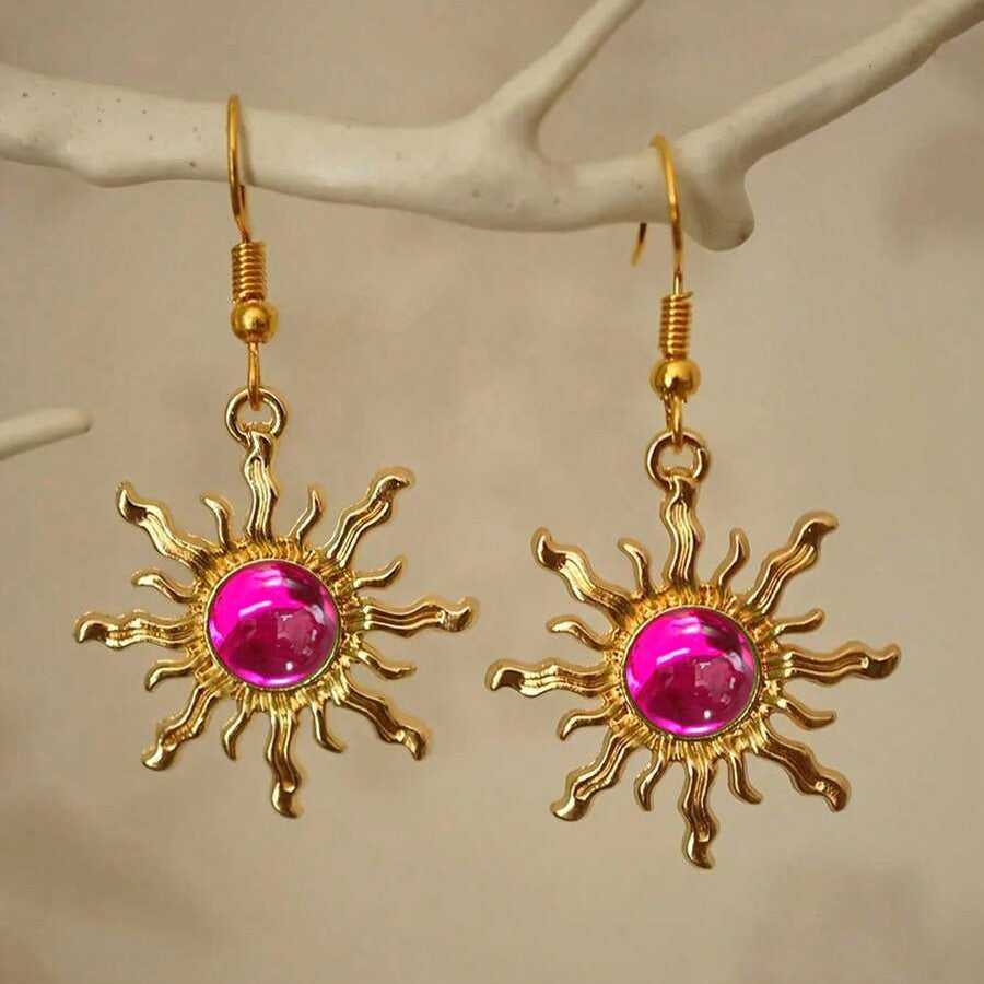 Bohemian Style Baroque Sunflower Acrylic Gold Plated Dangle Earring
