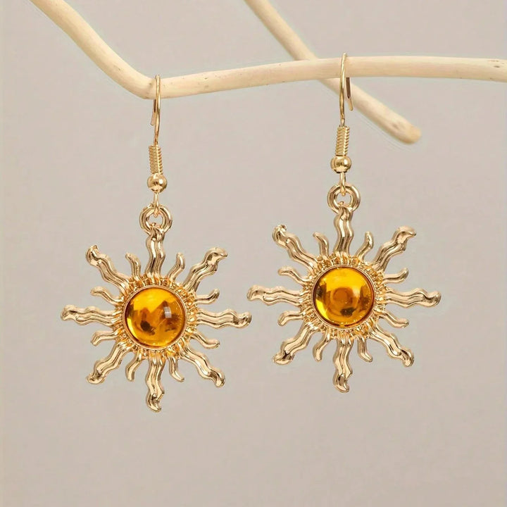 Bohemian Style Baroque Sunflower Acrylic Gold Plated Dangle Earring