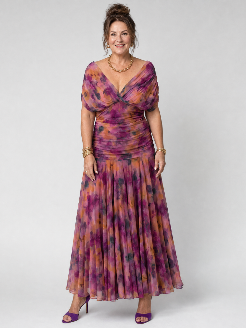 Calen | Vestido Midi Fluido con Hombros Descubiertos