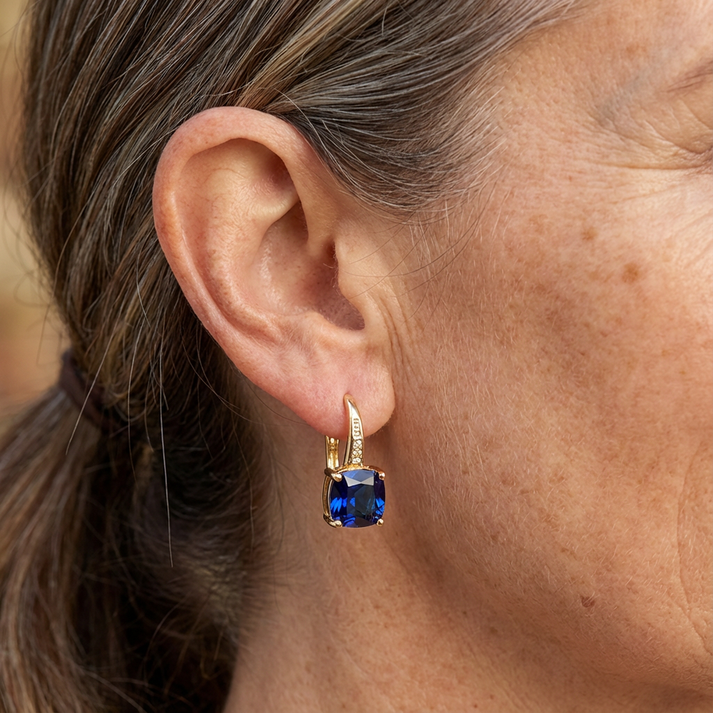 Mystic Sapphire Stone Hoop Gold Earrings
