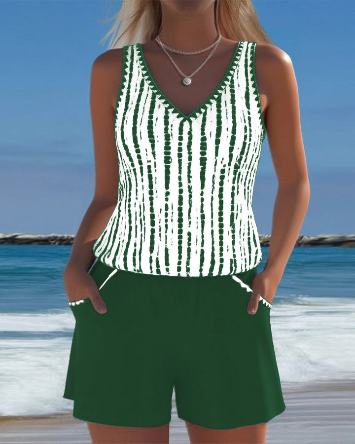 Leslie - Conjunto casual de tankini con shorts