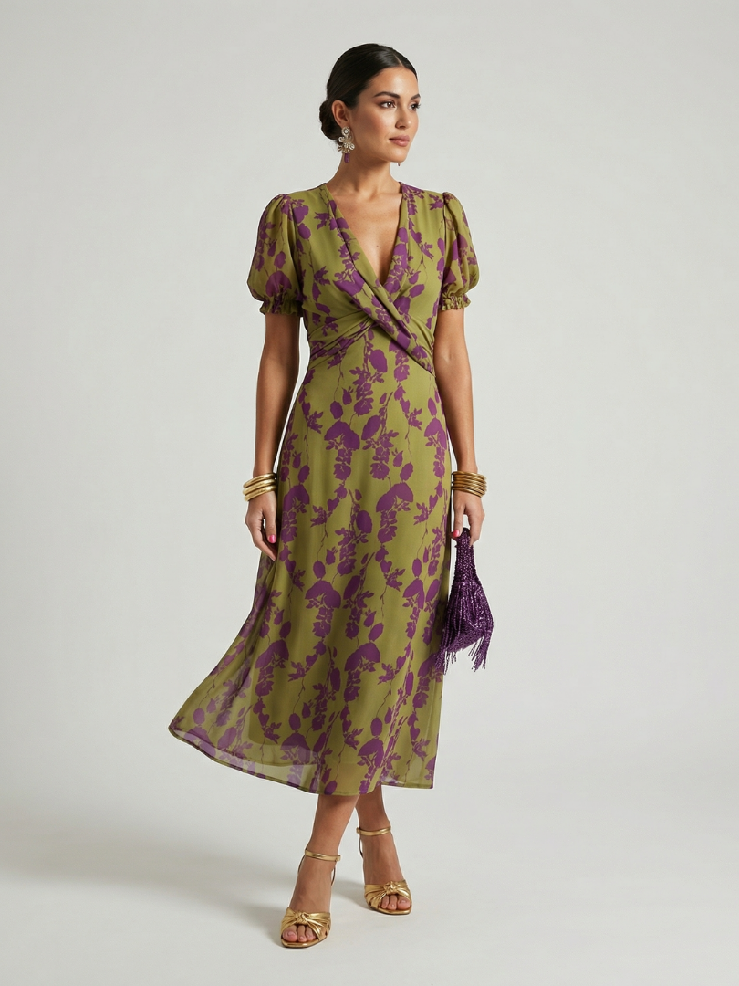 Virel | Vestido midi descontraído com padrão floral