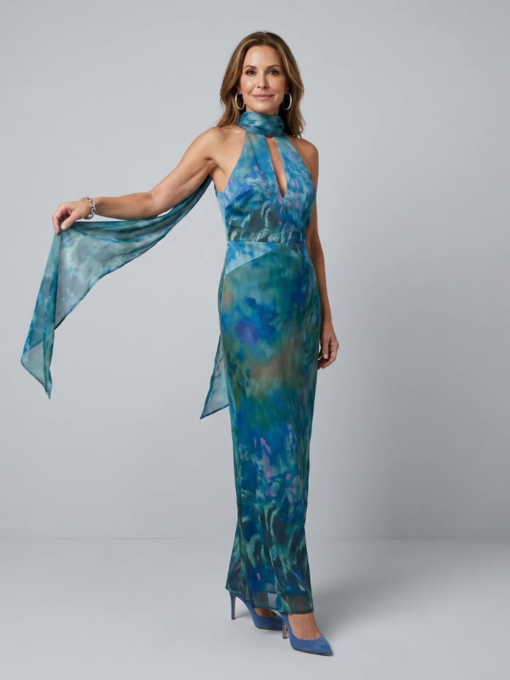Juniper | Vestido maxi sin mangas con halter y abertura en la espalda