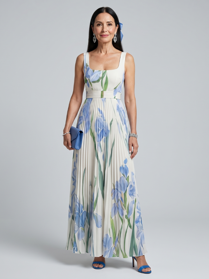 Ophelia | Vestido midi sin mangas con cuello cuadrado y estampado floral