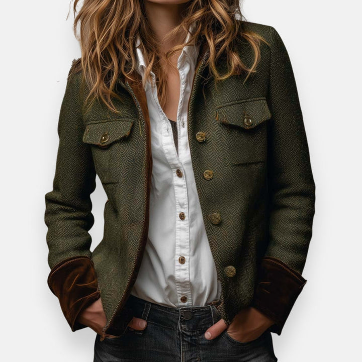 Corrie - Chaqueta de Tweed con Detalles de Terciopelo