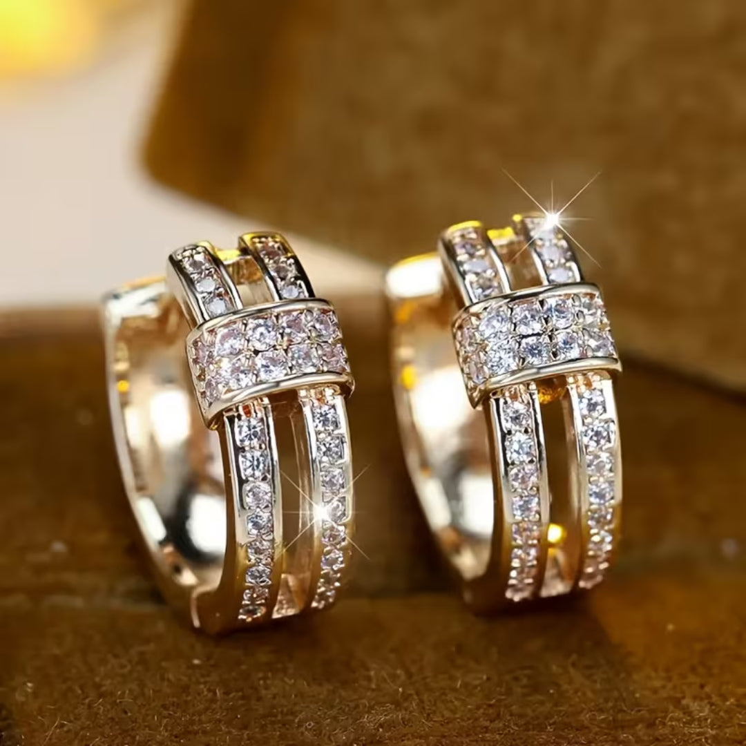 Triple Row Pavé Huggie Earrings