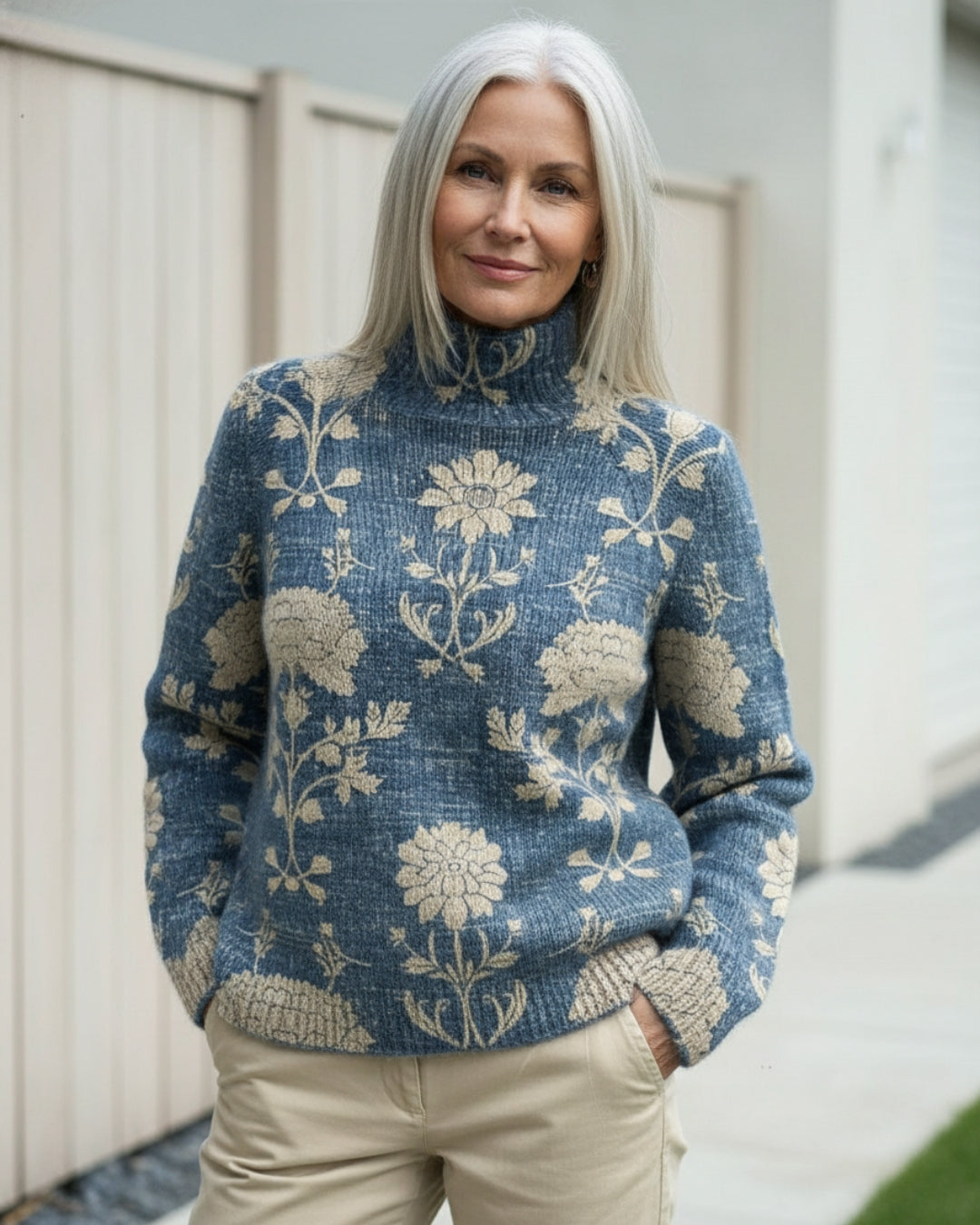 Evelyn™ | Suéter elegante de cuello alto con estampado floral