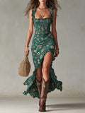 Sara | Vestido largo de estilo bohemio retro con mangas abullonadas y abertura alta
