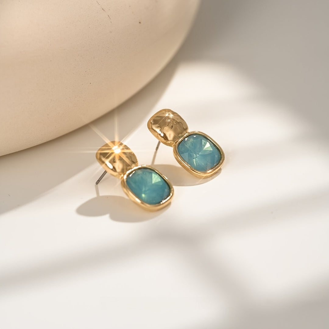 Gold Tone Geometric Square Earrings