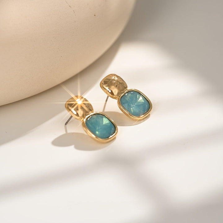 Gold Tone Geometric Square Earrings