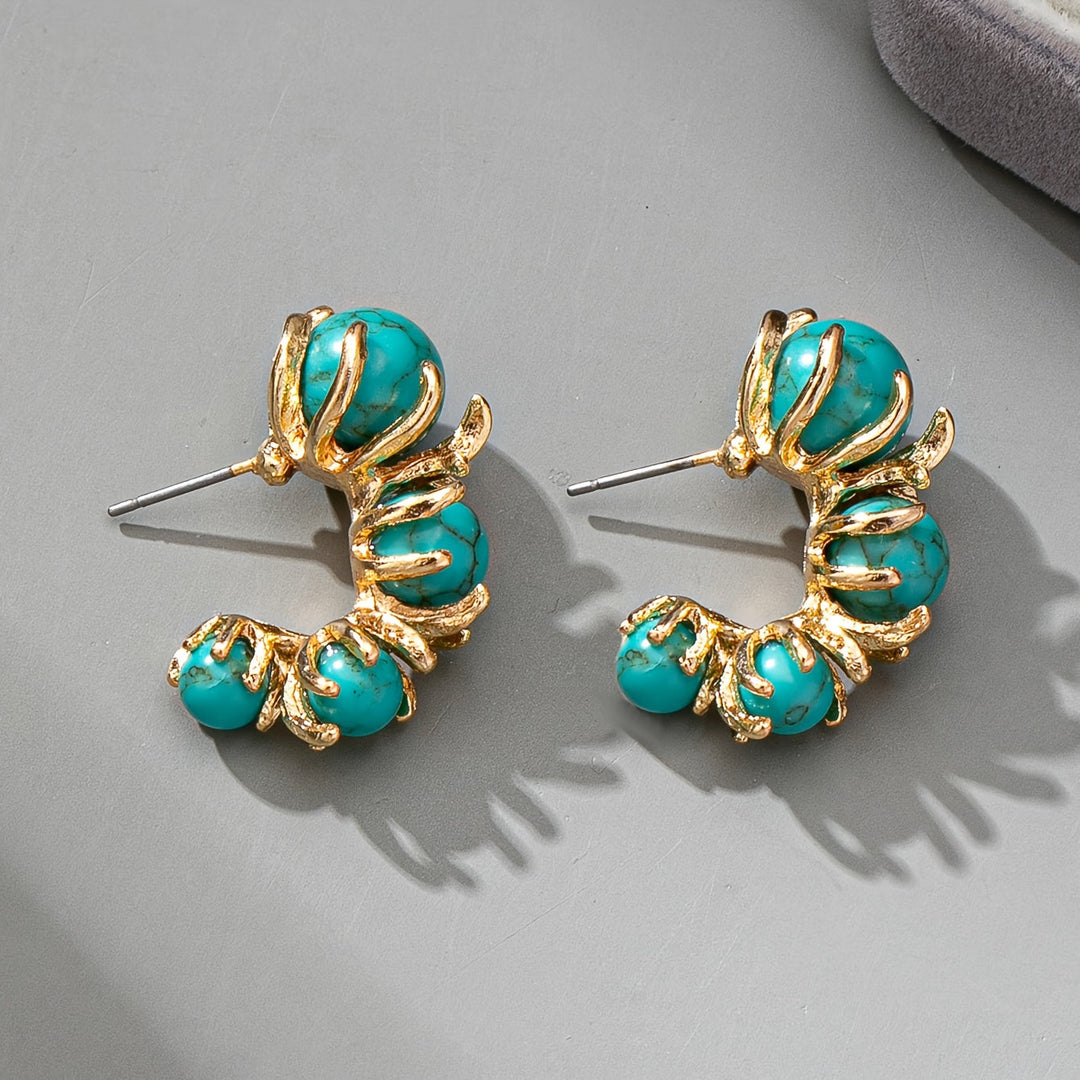 Turquoise Beaded Flower Design Earrings