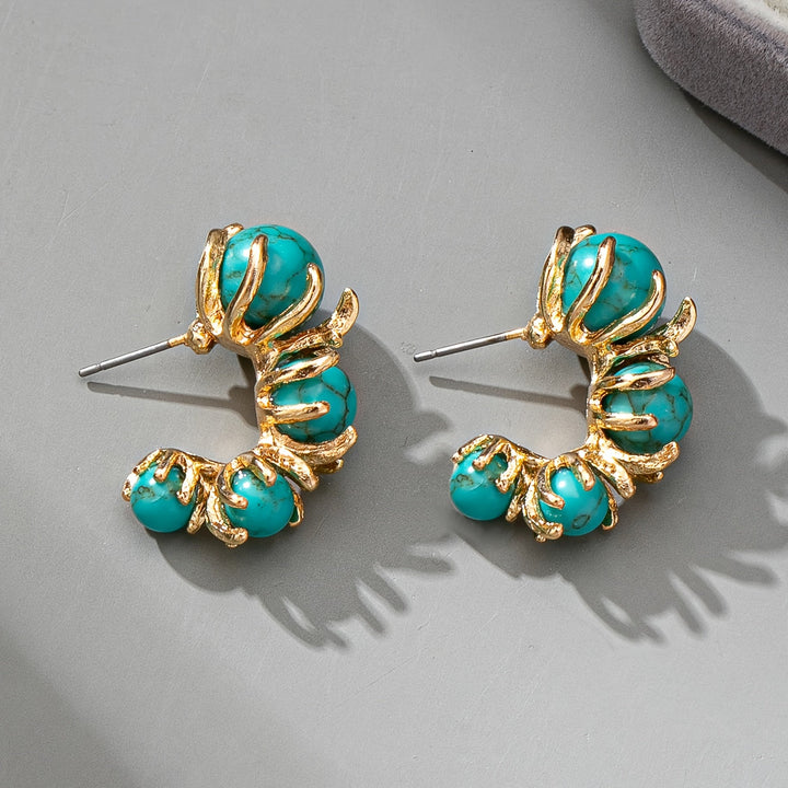 Turquoise Beaded Flower Design Earrings