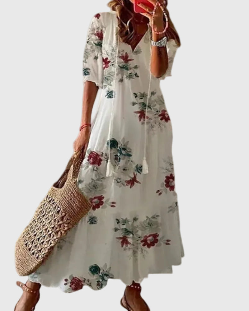 Amalia | Vestido Maxi Boho Vintage de Verão