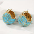 Classic Retro Style Gold Turquoise Dome Hoop Earrings