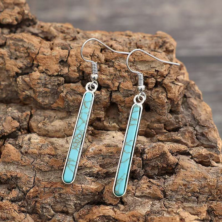 Elegant Antique Silver Plated Turquoise Geometry Pattern Drop Earrings