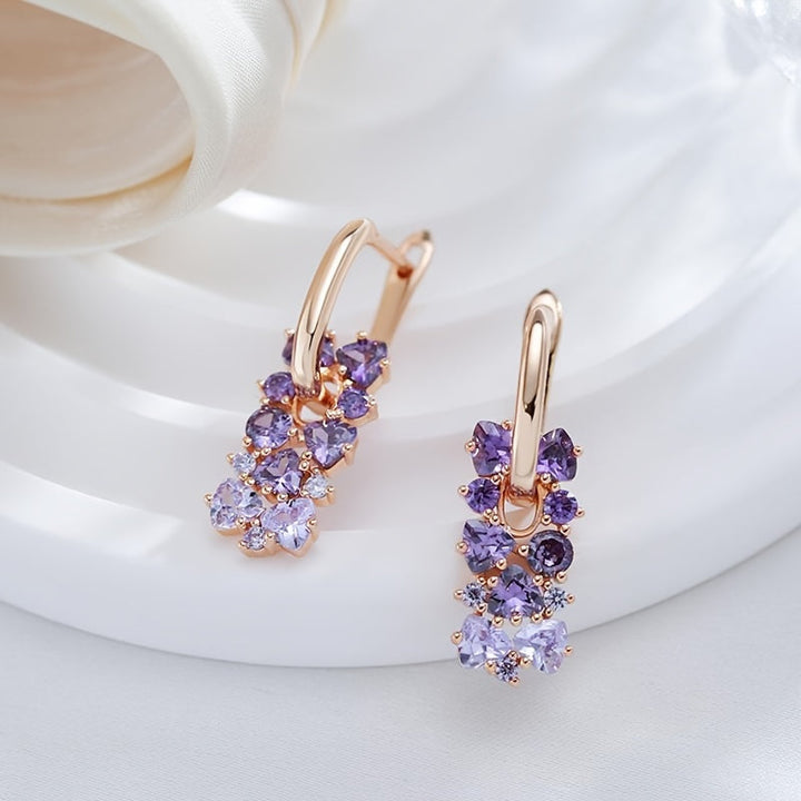 Elegant Purple Zirconia Gold Plated Hoop Earrings